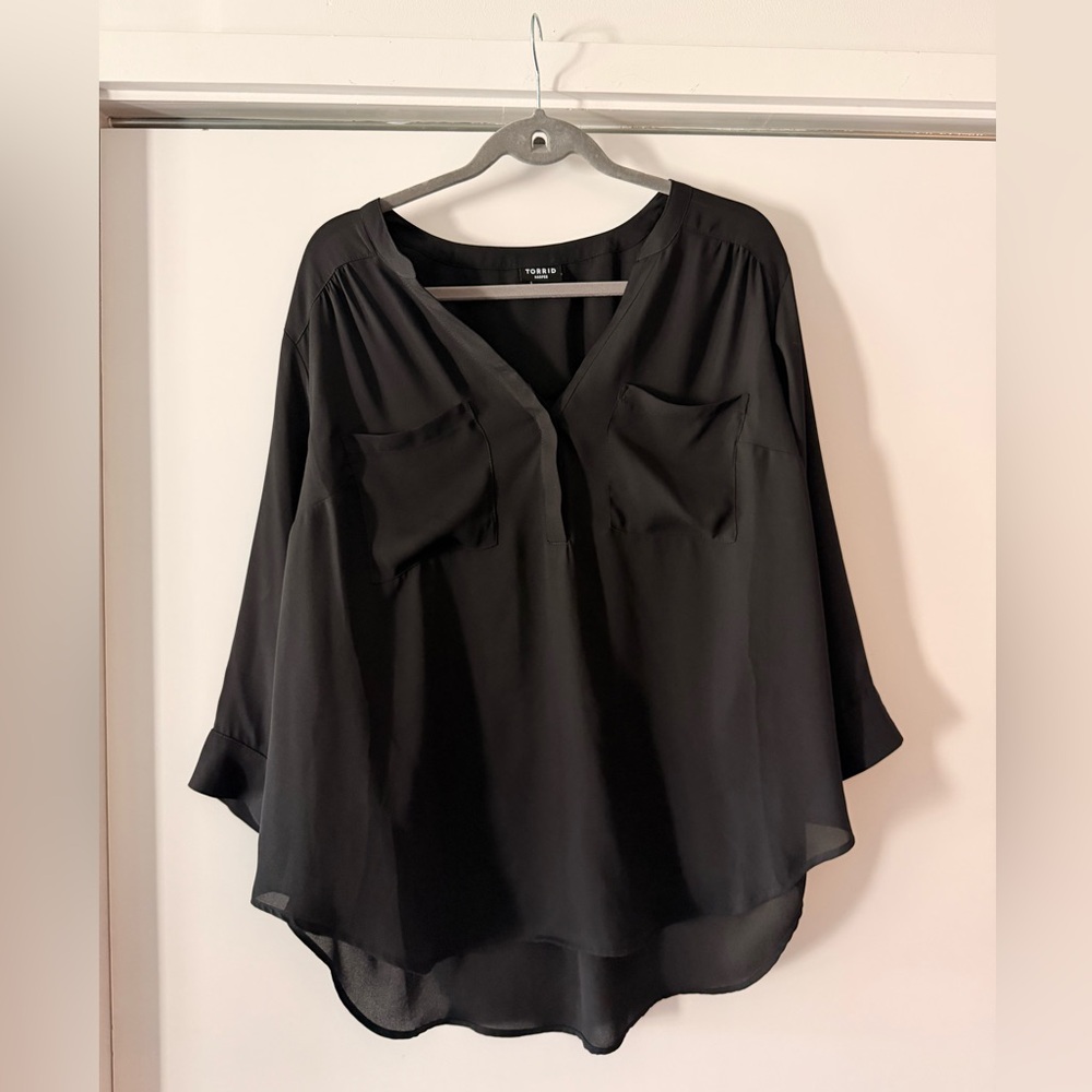 Torrid Black Harper Georgette 3/4 Sleeve Blouse Size 1